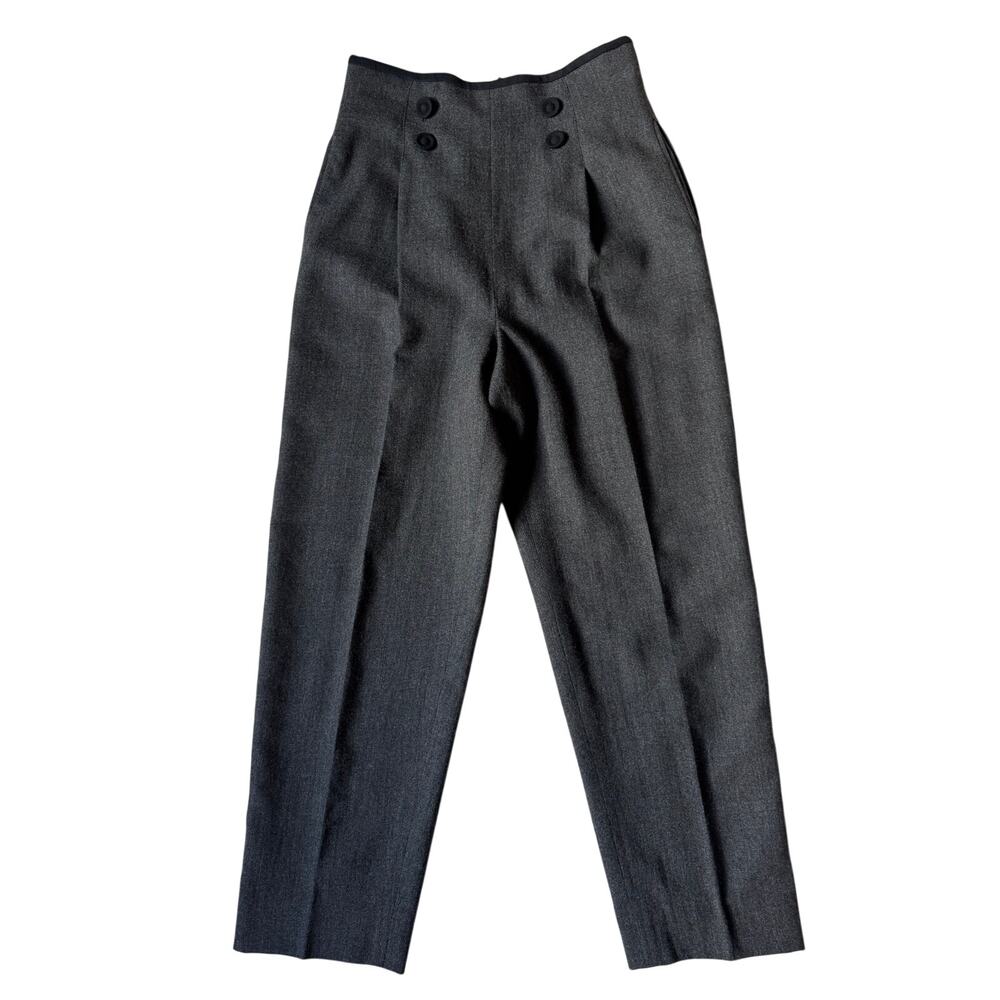 Vintage Ann Taylor Women's Dark Gray High Waisted Wool Trousers Sailor Pants 10